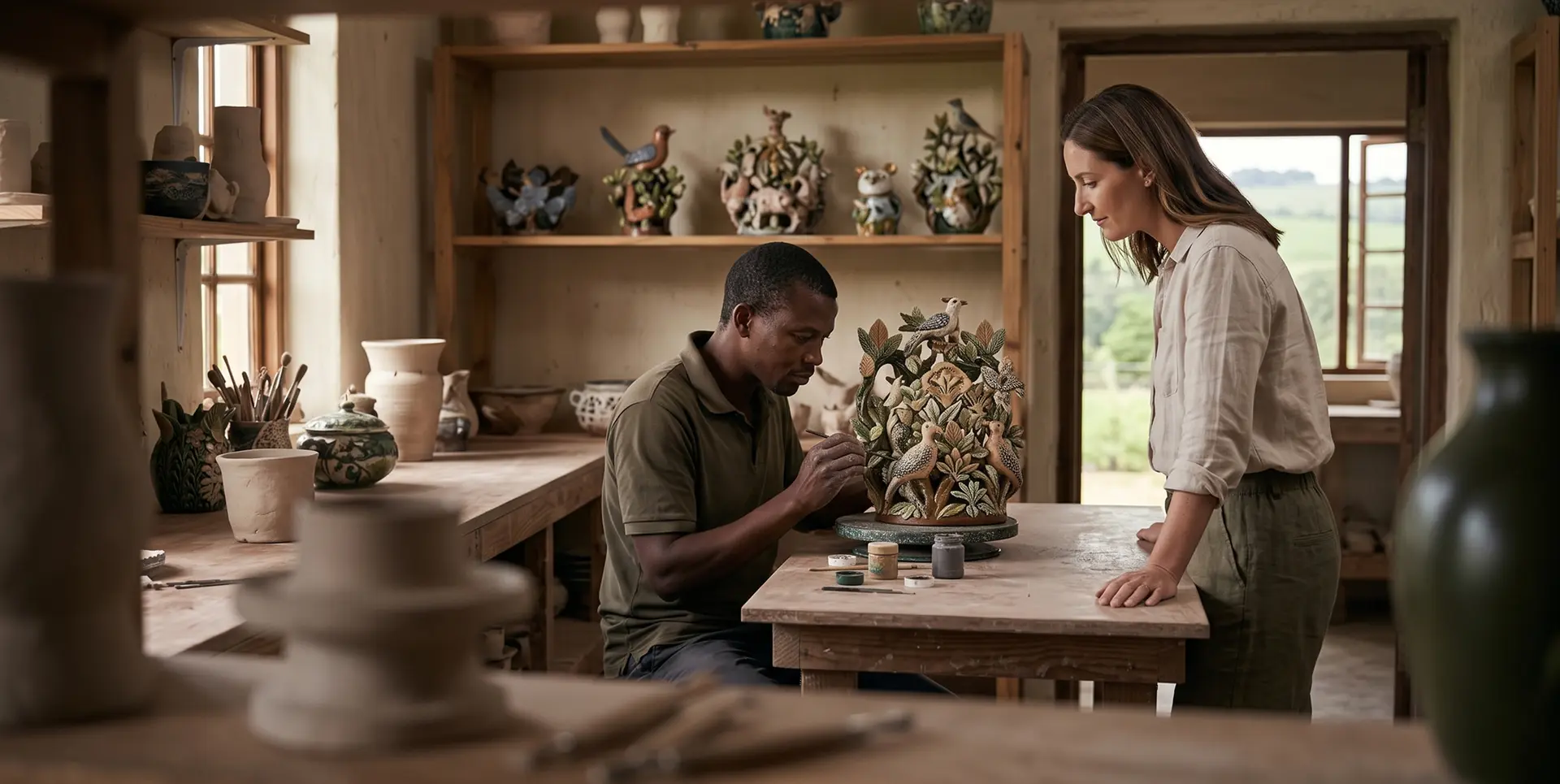 Ceramic artist at work at Ardmore